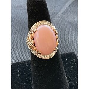 STS 925 Sterling Silver Ring Size 6 Pink Stone Two Tine Vintage